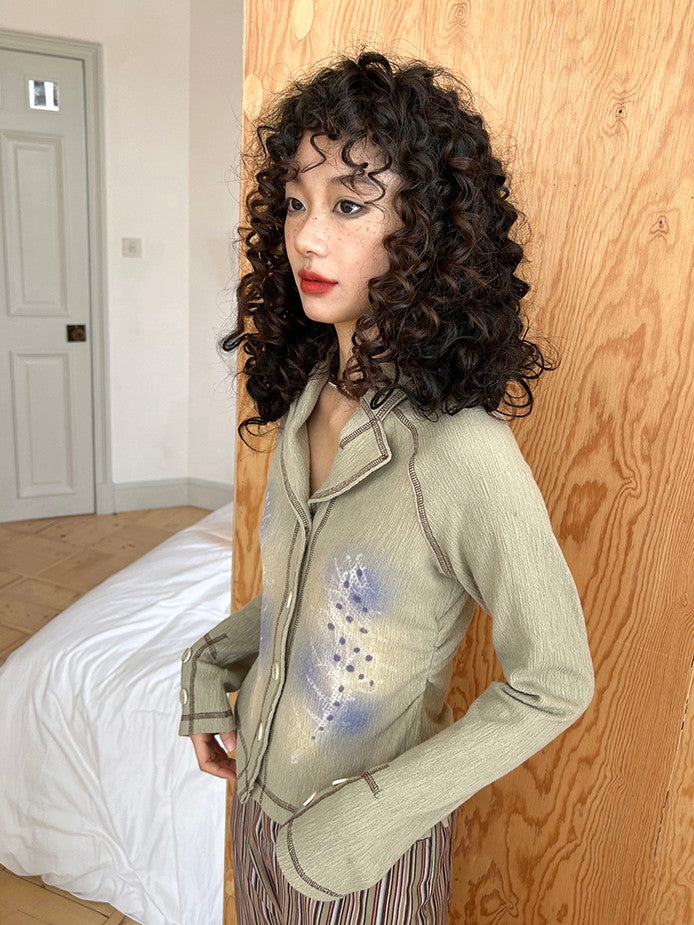 Retro Knit Thin Slim Button Tops