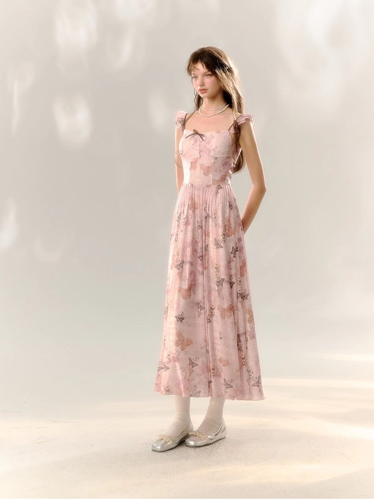 Lace-Up Butterfly Fairy Frill Long Summer Dress