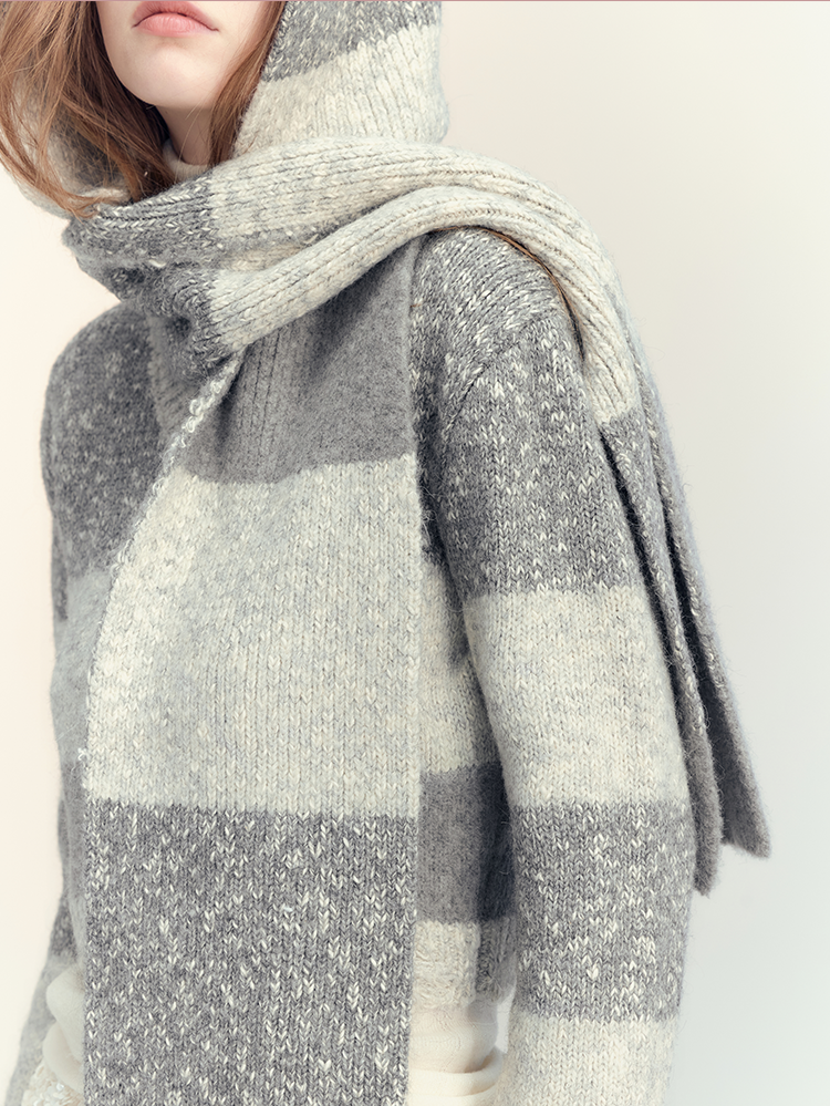 Knit Multi Border Retro Simple Hat&Muffler