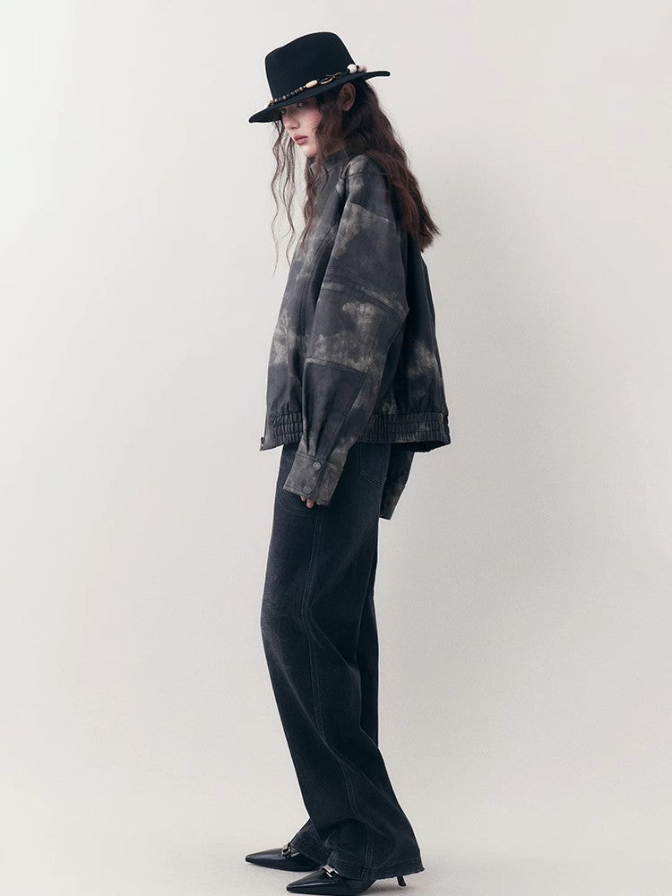 Speckte Krawatten-Dye-Leder-Retro-Vintage-Jacke