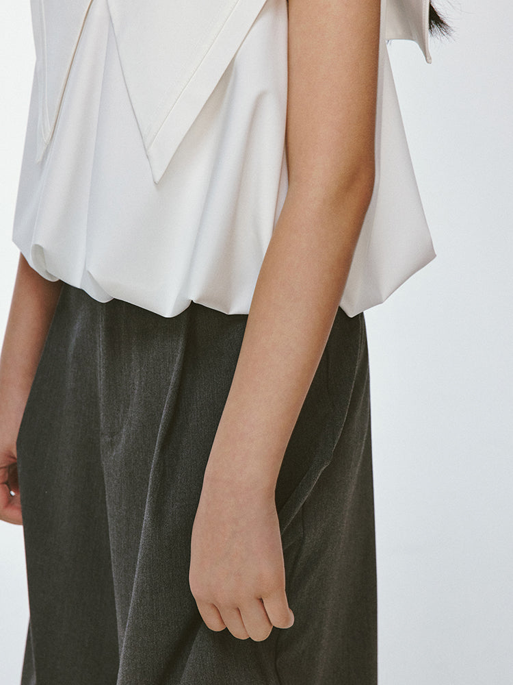 Sailor-Collar Big-Collar V-Neck Lno-Sleeve Chic Tops