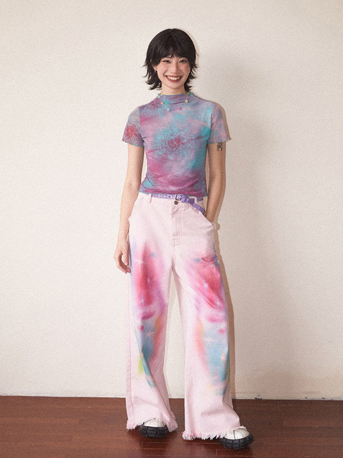 Tie-Dye Pale-Tone Cotton-Candy Nichi Spray Mellow T-Shirt