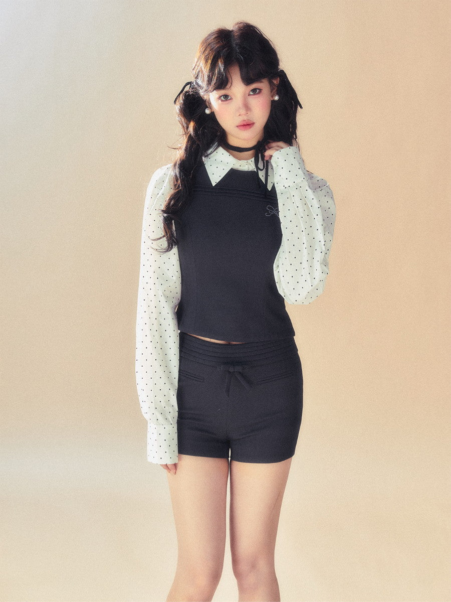 도트 리본 넥타이 캐주얼 레트로 여자 블라우스