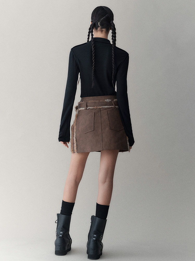 Leather&Fur Short Nichi Trapezoid Mini-Skirt