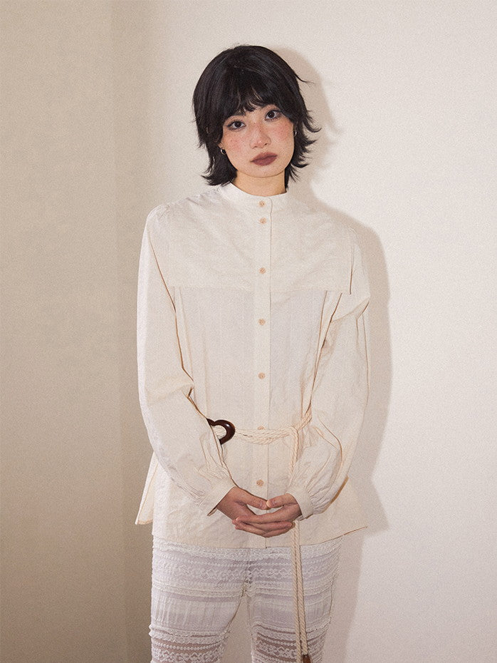 Band-Collar Simple Plain Oversize Shirt