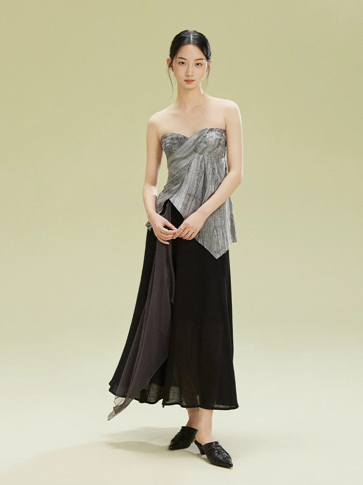 Nichi Docking Ciffon Flare Long-Skirt