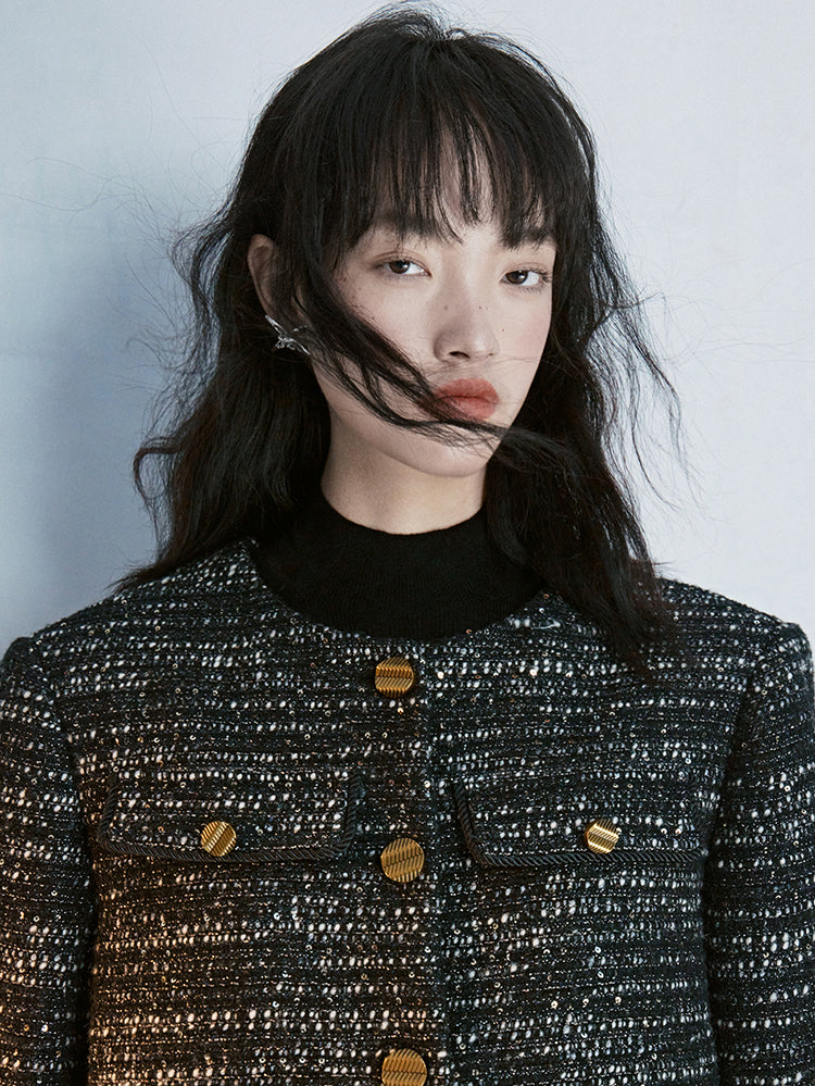 Tweed No-Collar Formal Oversize Jacket