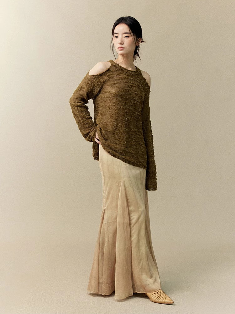 Opne-Shoulder Mesh Sheer Oversize Classy Knit