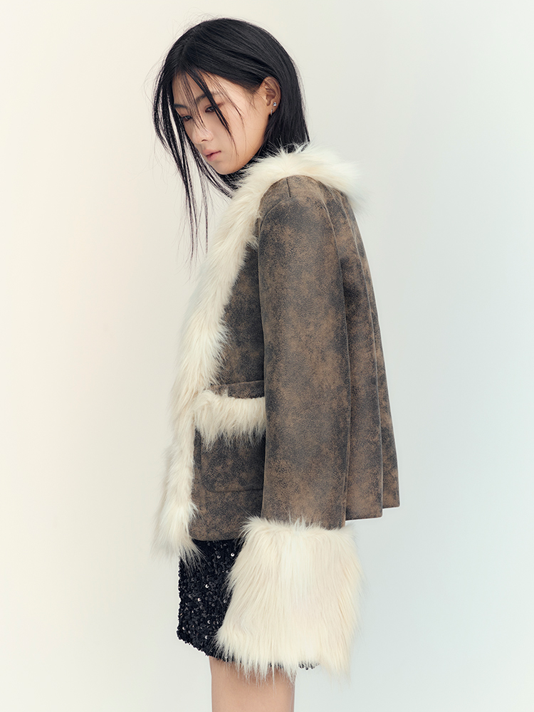 Fue & Leather Luxury 고급 레트로 캐주얼 재킷