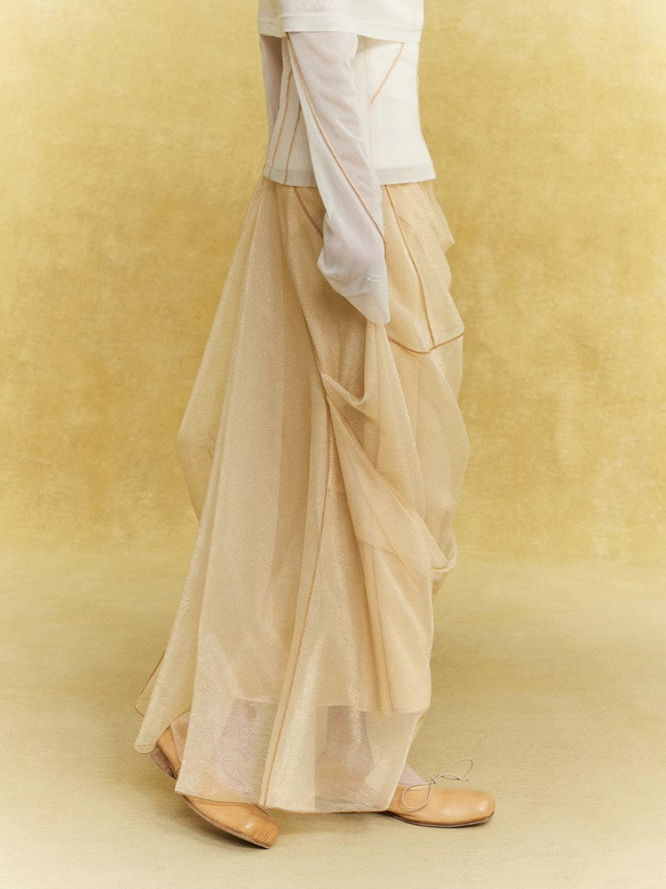 Mesh Sheer Drape Elegant Chic Oong-Skirt