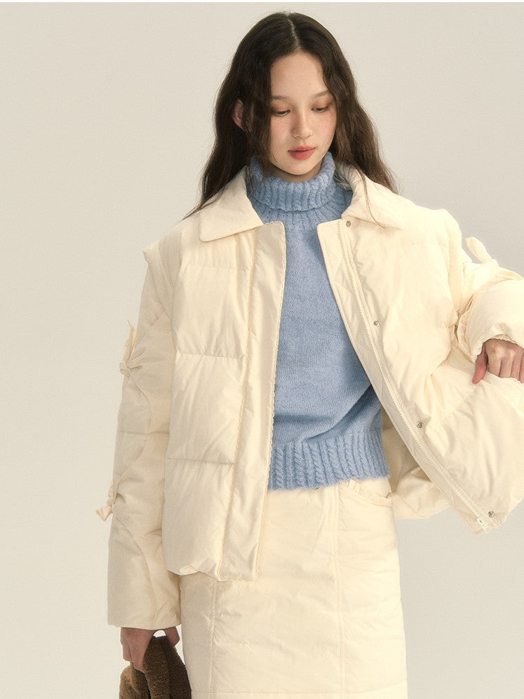 Cotton Quilting Ribbon Set-Up Cute Down-Jacket&Mini-Skirt