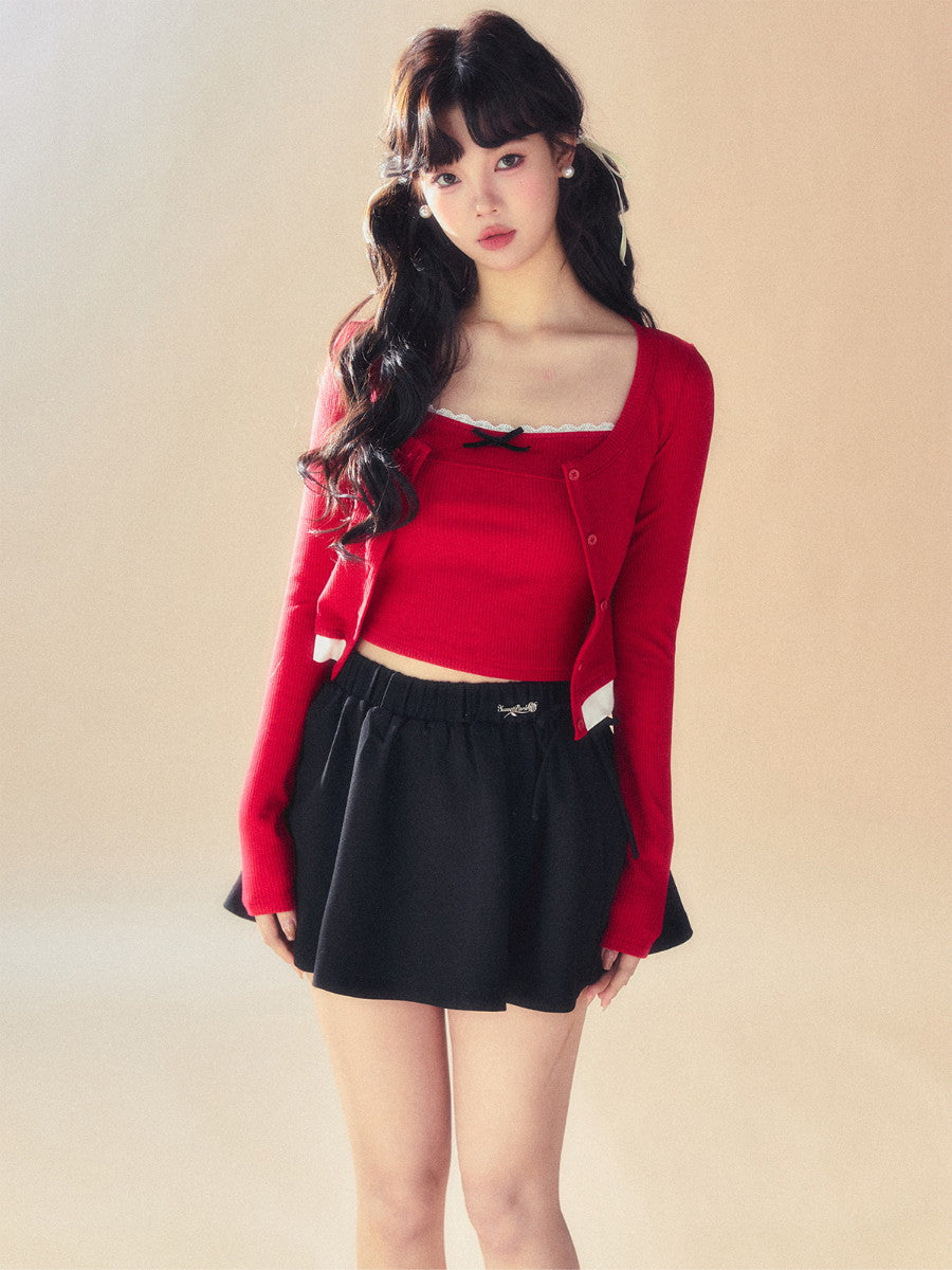 Ribbon Flower Set-Up Stretch Tops&Camisole&Short-Pants