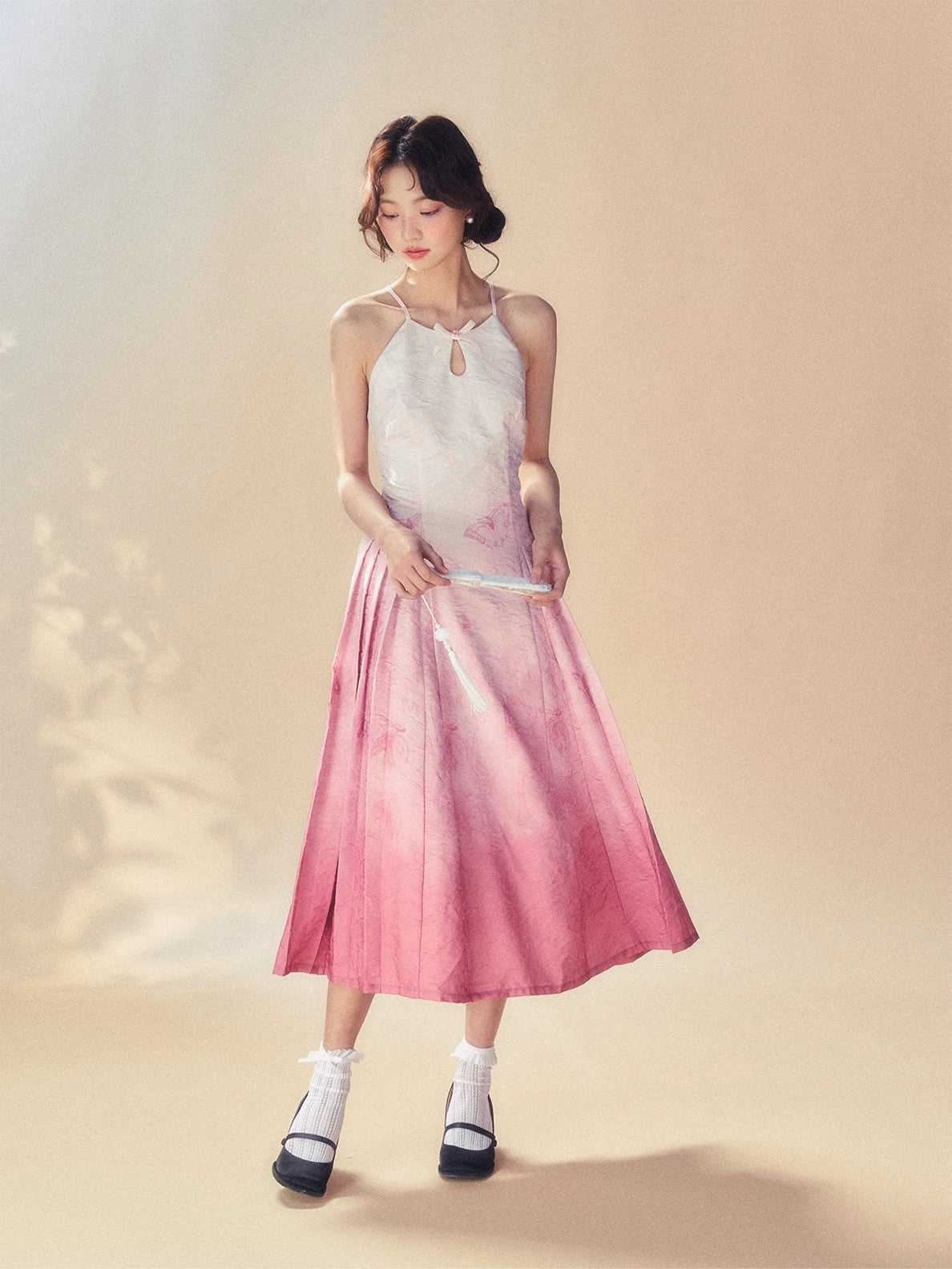 Gradation Back-Open Camisole Sexy Ribbon Summer One-Piece