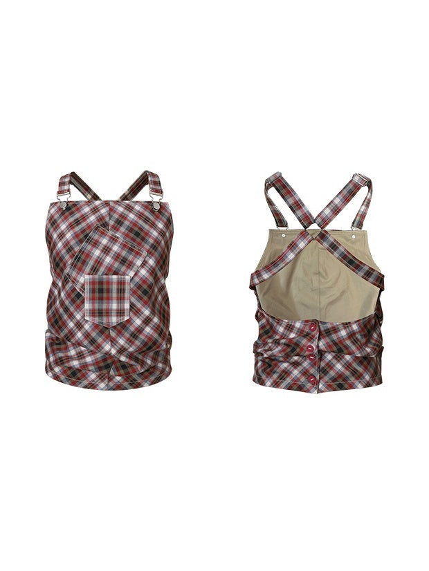 체크 백 오픈 백-크로스 걸리 탑