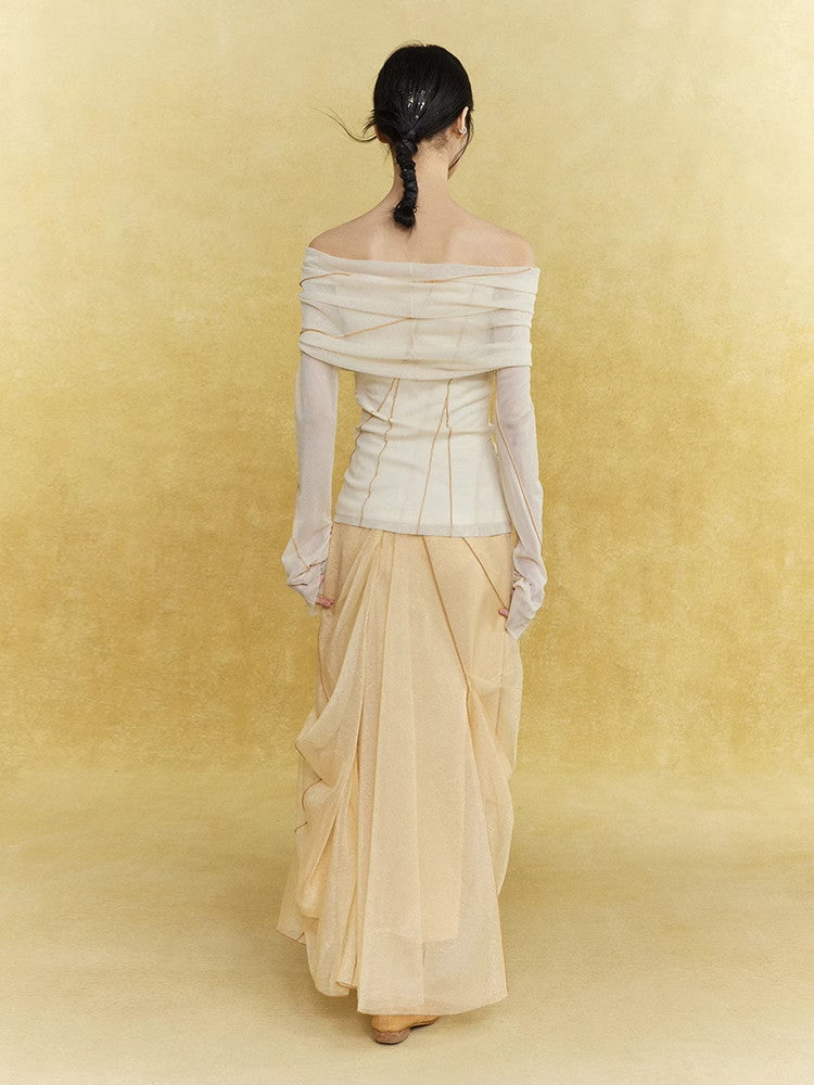 Mesh Sheer Drape Elegant Chic Oong-Skirt