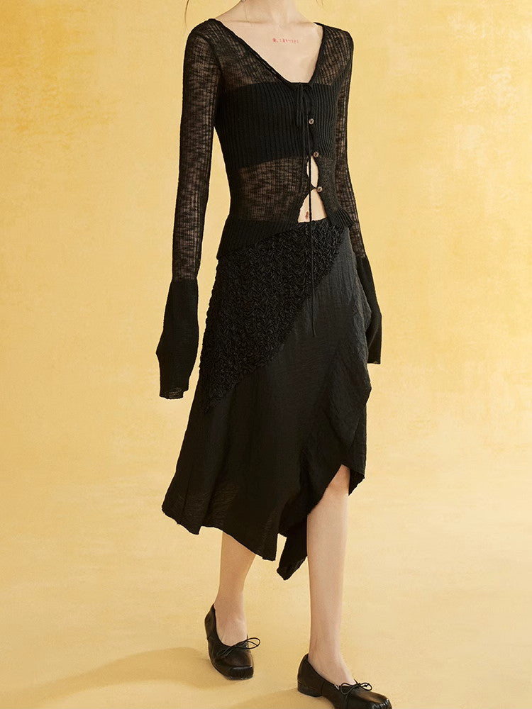 Crumply Asymmetry Nichi Long Natural Skirt