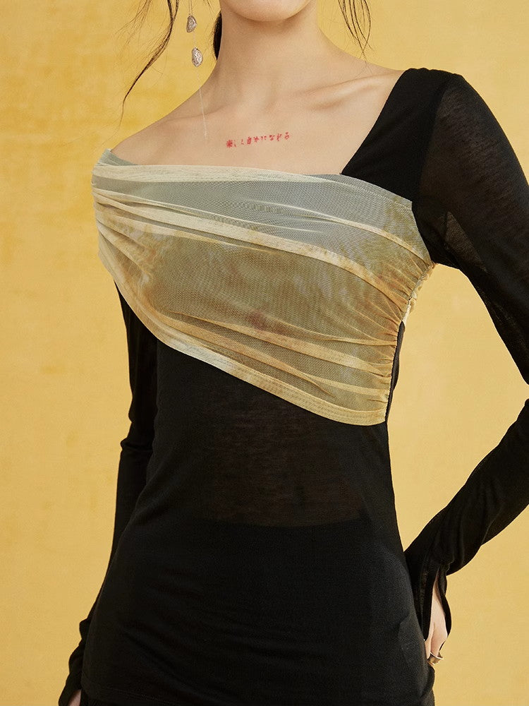 비대칭 넥타이 염색은 얇은 슬림 한 깎아 지른 컷