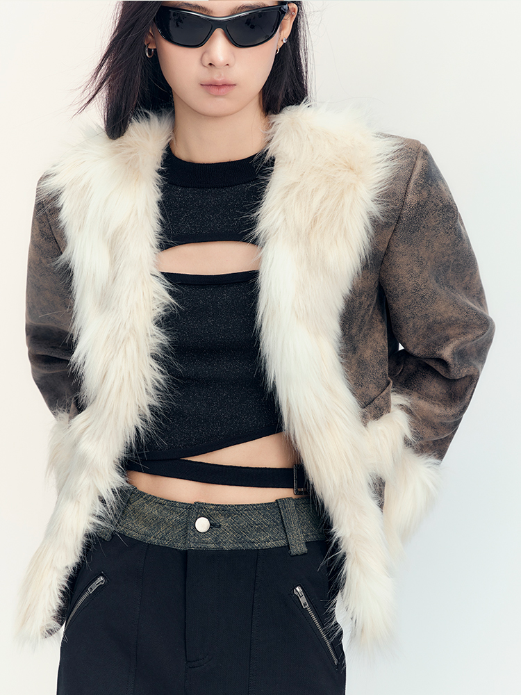 Fue & Leather Luxury 고급 레트로 캐주얼 재킷