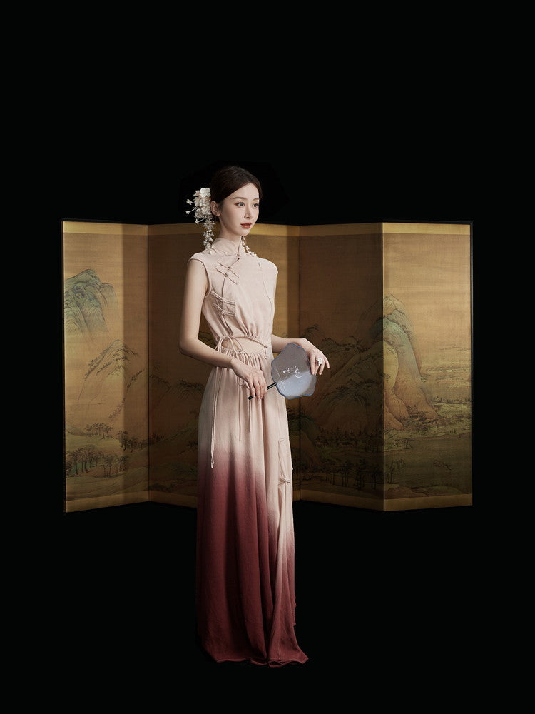 China Drawstring Cut Sexy Gradation Long Dress