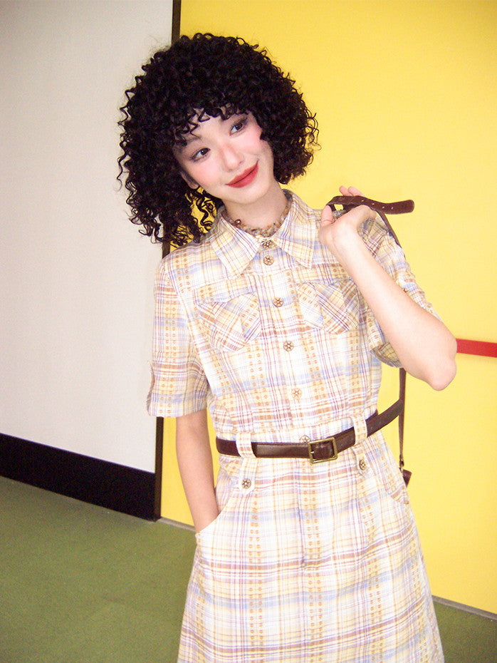 Checked Flower Girly A-Line Retro One-Piece