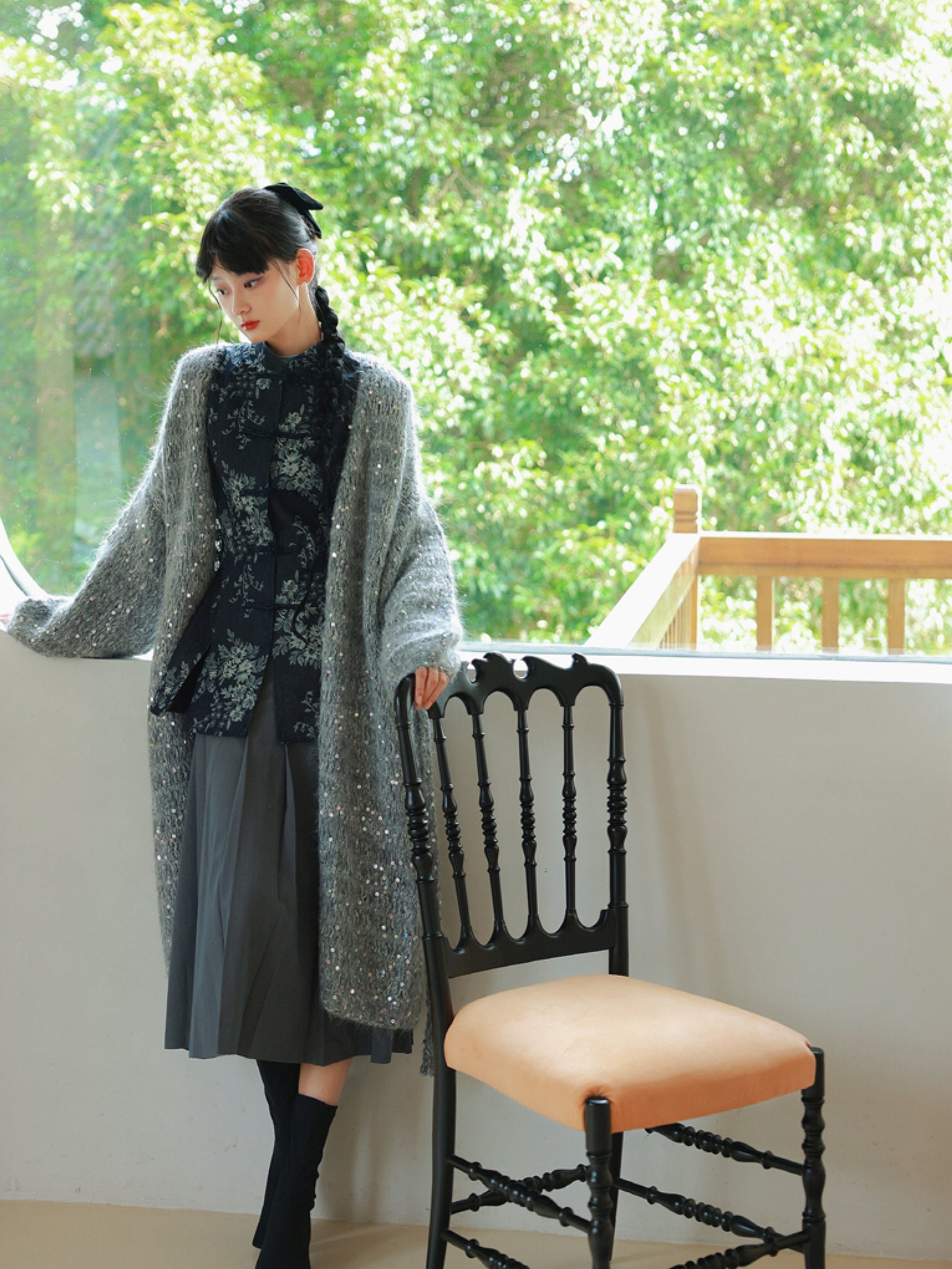 Box-Pleats Simple Plain Flare Skirt