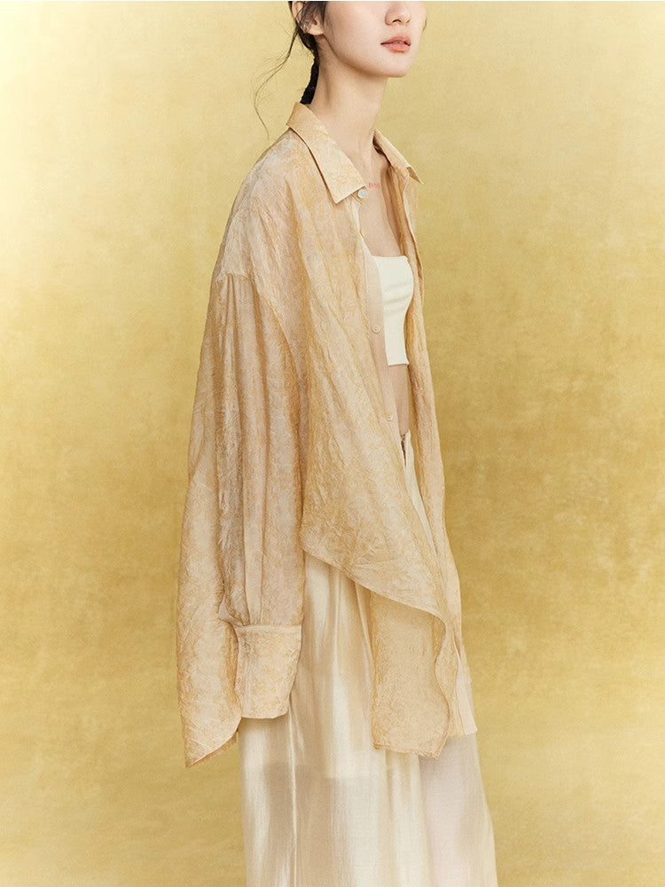 Sheer Casual Simple Tie Asymmetry Shirt