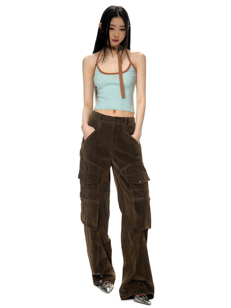 Knit Bi-Color Plain Set-Up Cardigan&Camisole