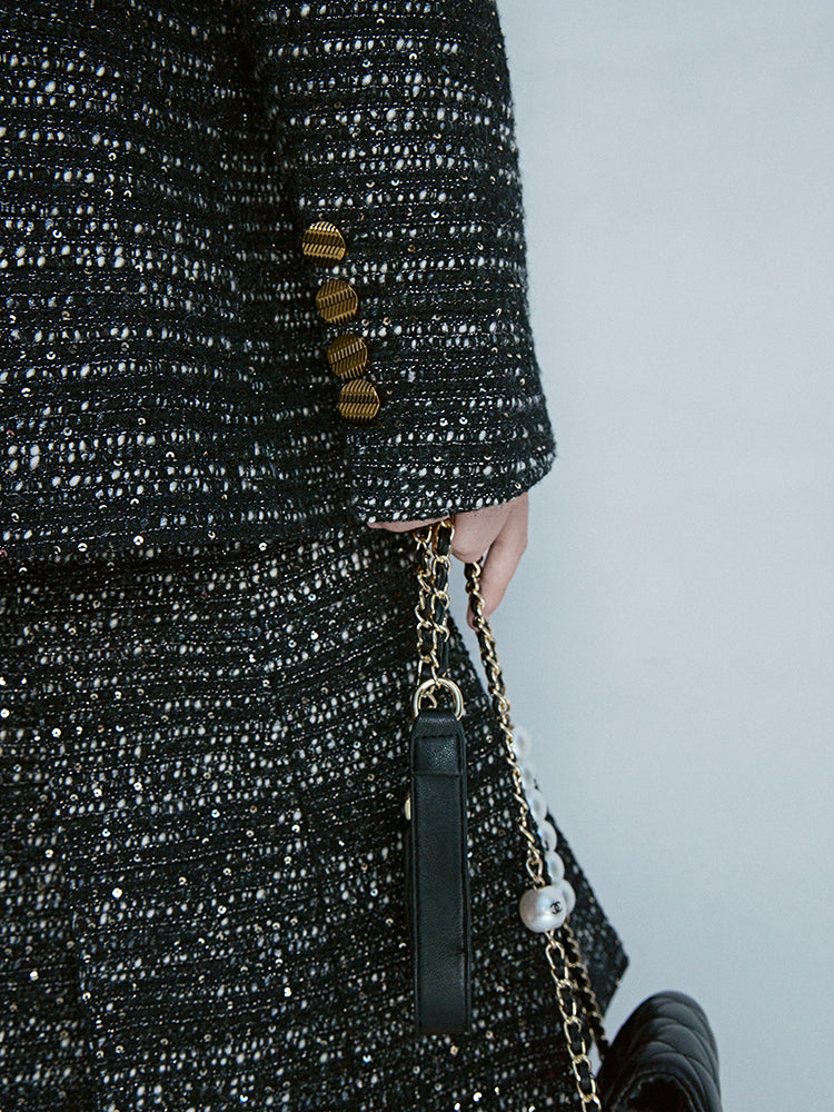 Tweed No-Collar Formal Oversize Jacket