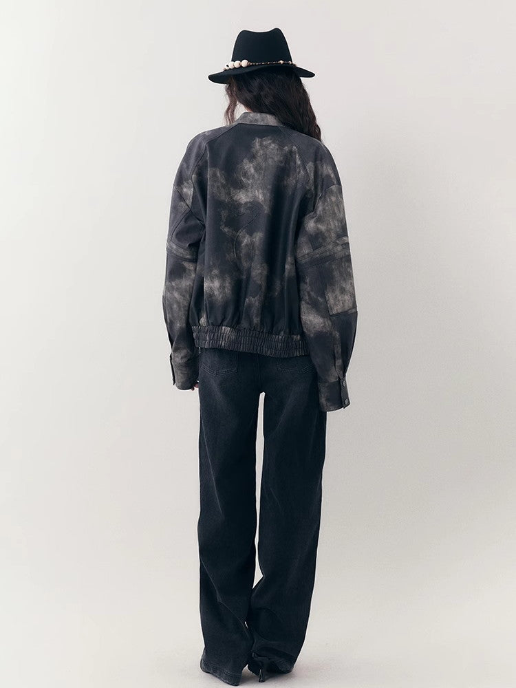 Speckte Krawatten-Dye-Leder-Retro-Vintage-Jacke