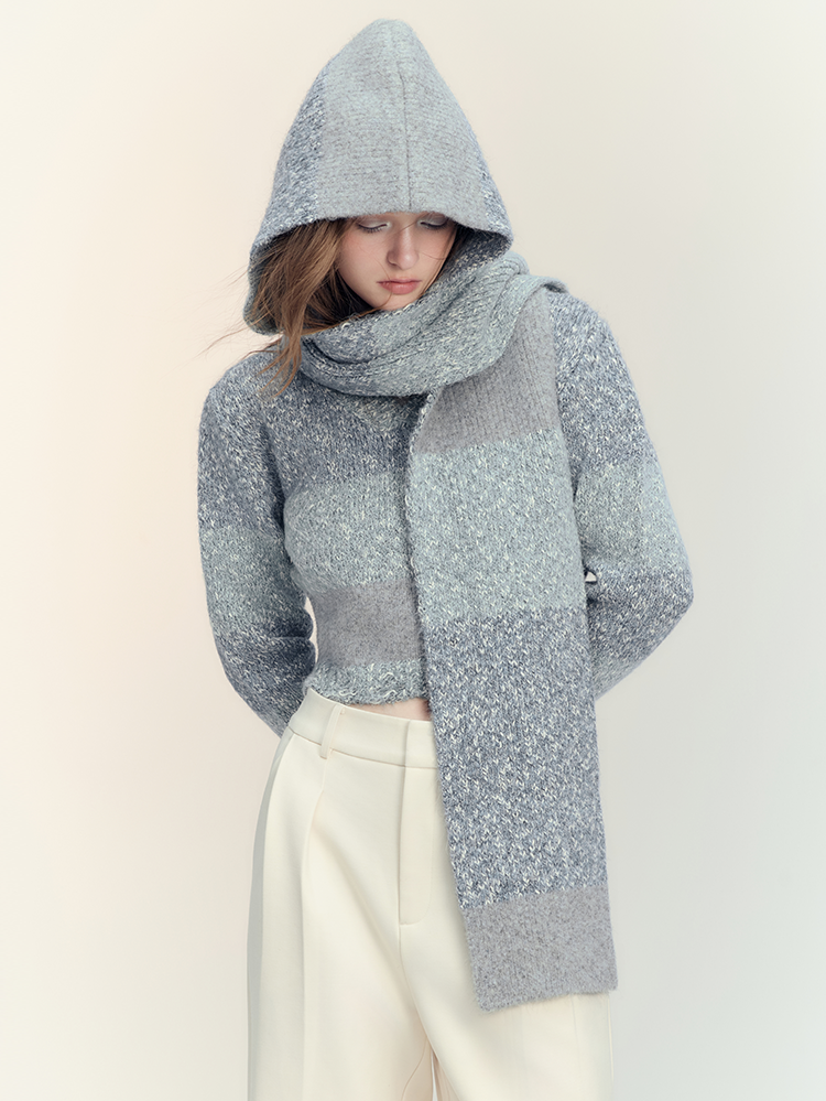 Knit Multi Border Retro Simple Hat&Muffler