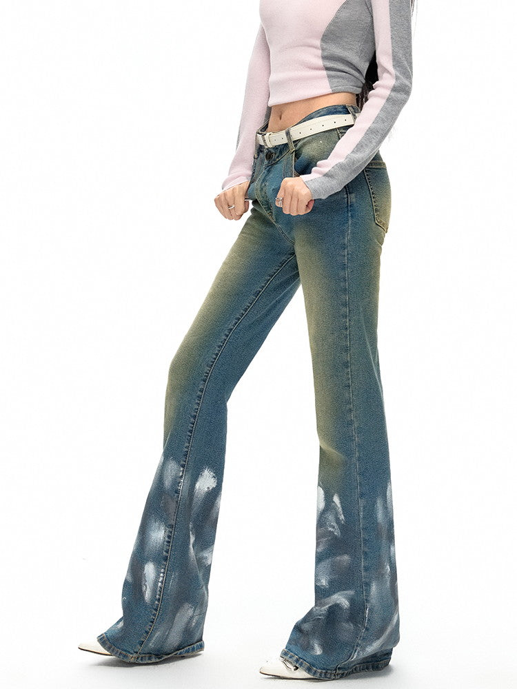 니치 캐주얼 쿨 데님 플레어 바지 페인트