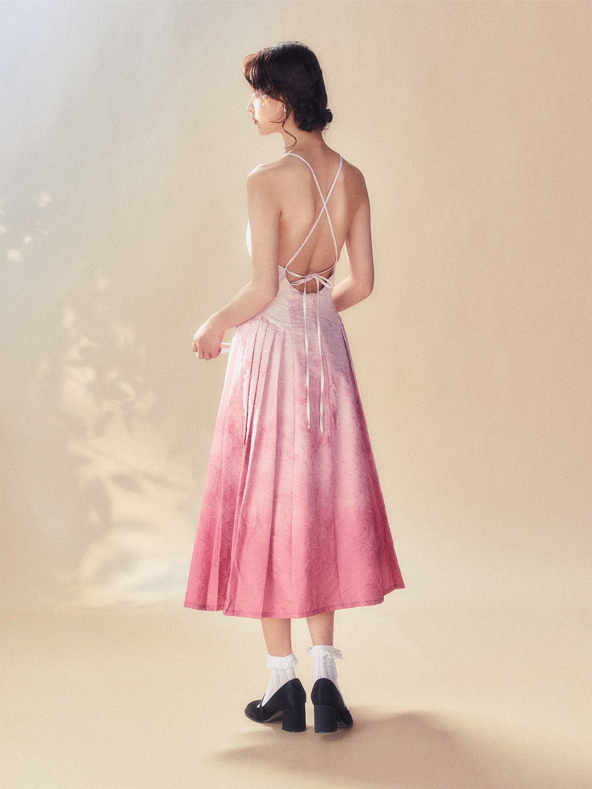 Gradation Back-Open Camisole Sexy Ribbon Summer One-Piece