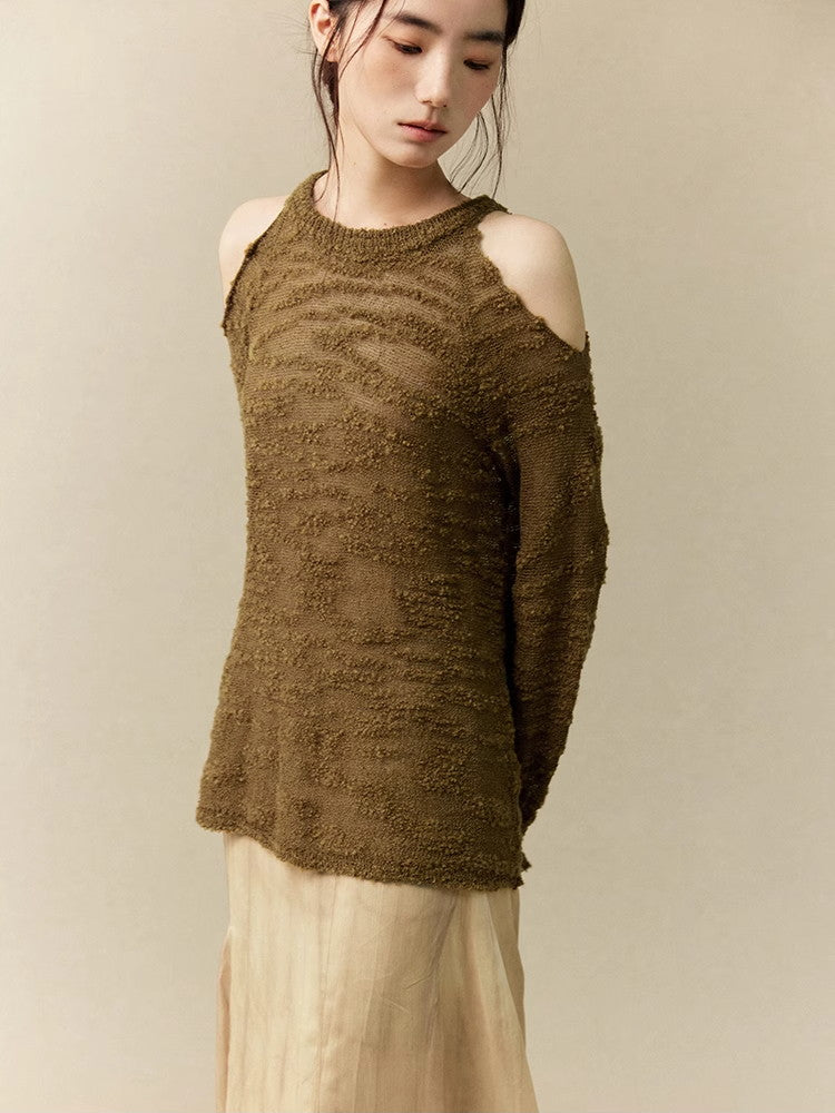 Opne-Shoulder Mesh Sheer Oversize Classy Knit