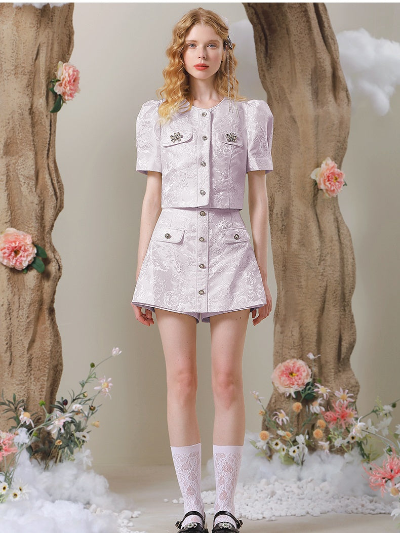 Tops & Culottes Embroidery Floral Retro Suit Set-Up