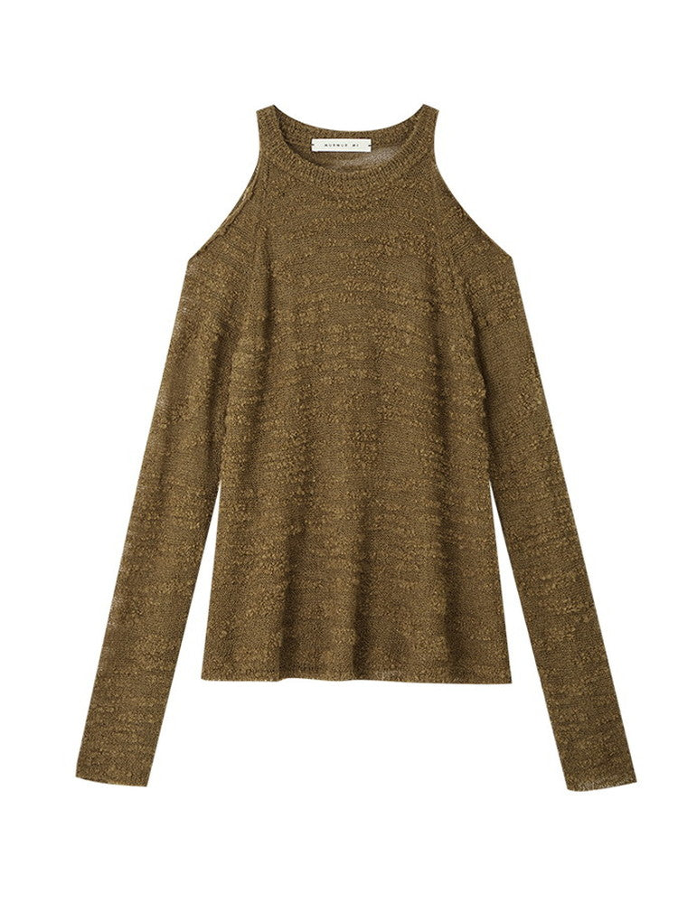 Opne-Shoulder Mesh Sheer Oversize Classy Knit
