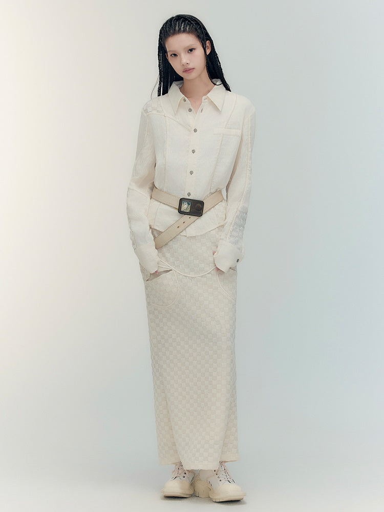 Patchwork Patchwork Chedked Chic Shirt & Long-Skirt