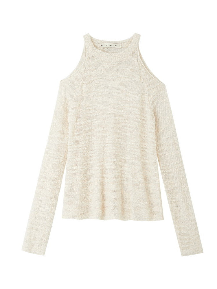 Opne-Shoulder Mesh Sheer Oversize Classy Knit
