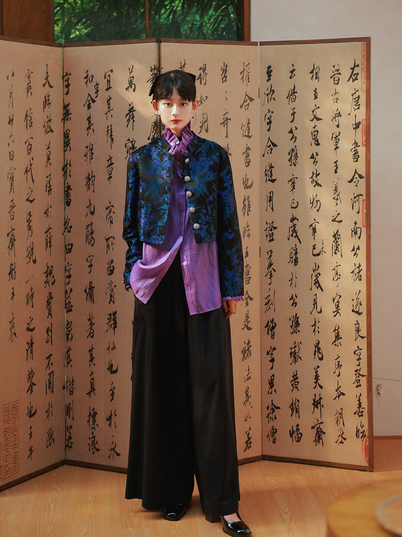 Embroidery Retro Flower Glossy Chic Jacket