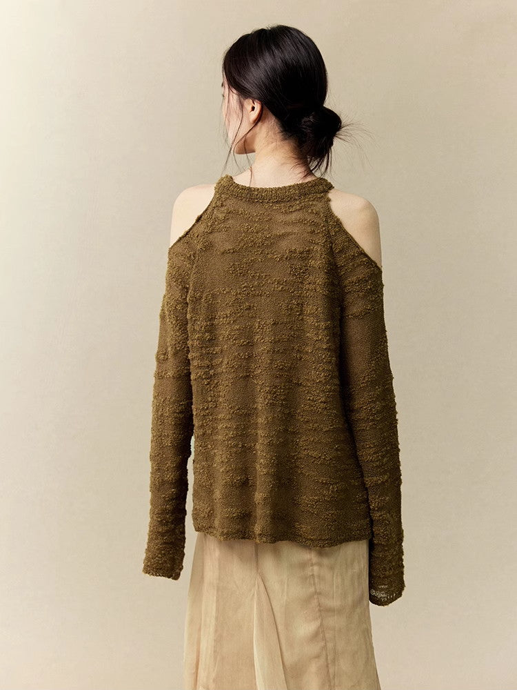 Opne-Shoulder Mesh Sheer Oversize Classy Knit