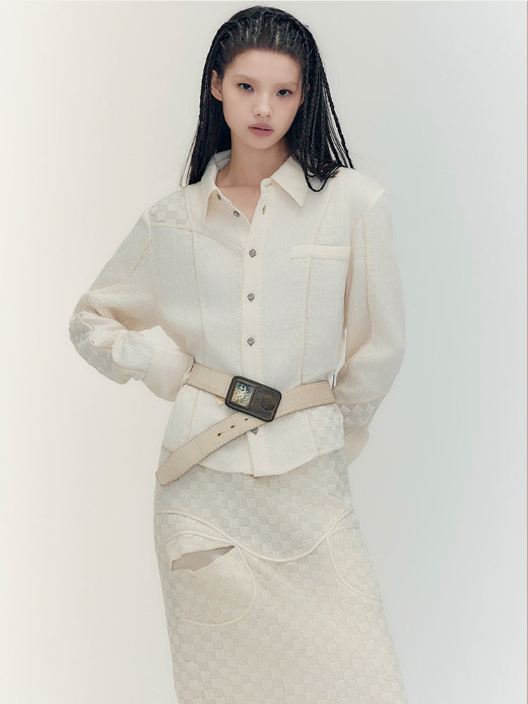 Patchwork Patchwork Chedked Chic Shirt & Long-Skirt