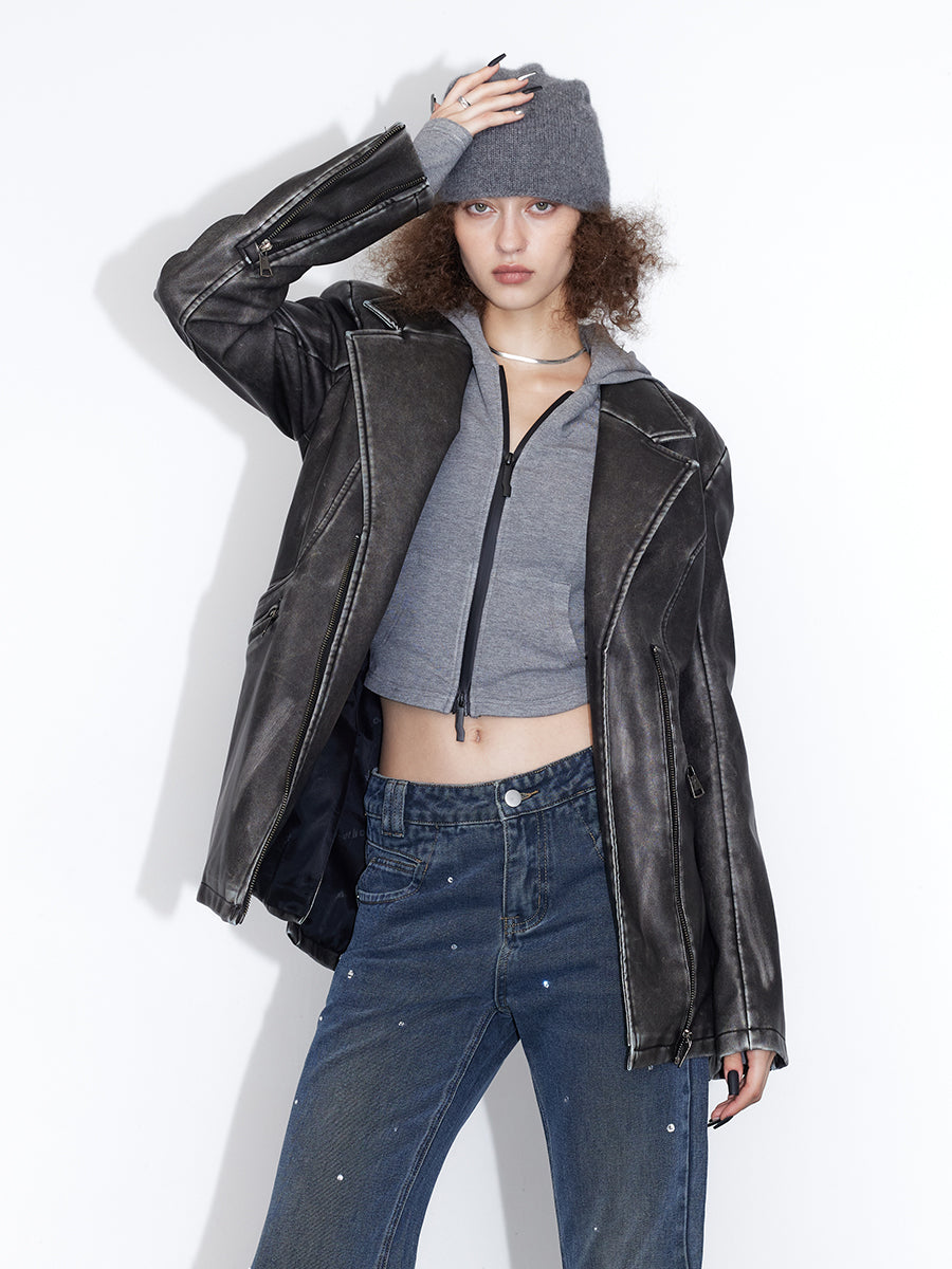 Stich Retro Vintage High-End Leder-Jacke