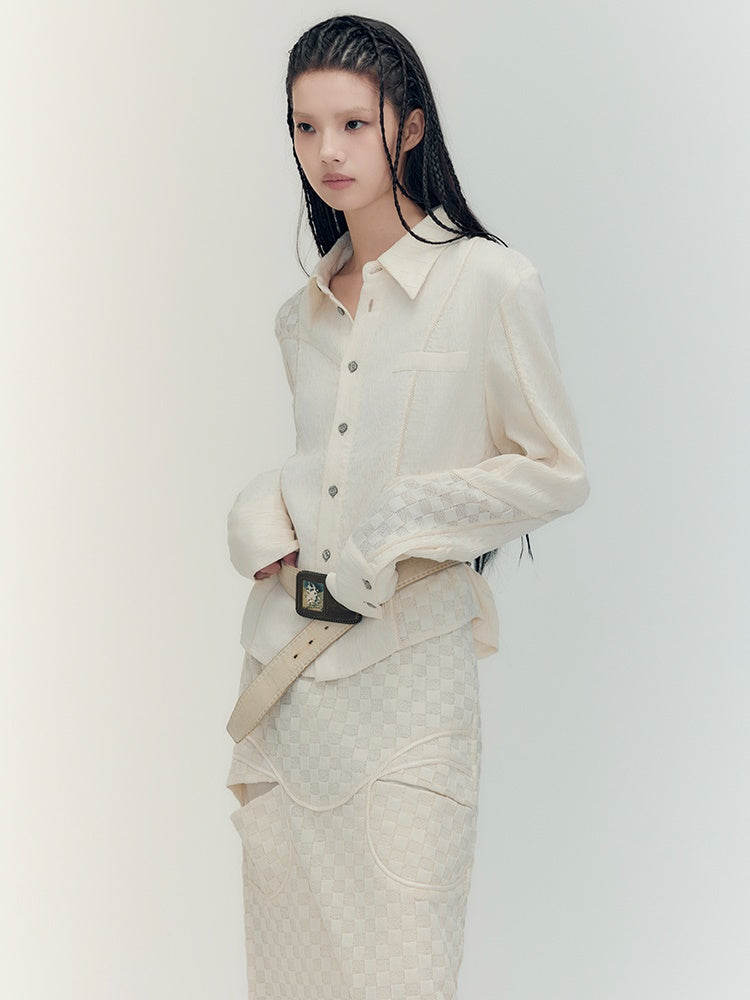 Patchwork Patchwork Chedked Chic Shirt & Long-Skirt