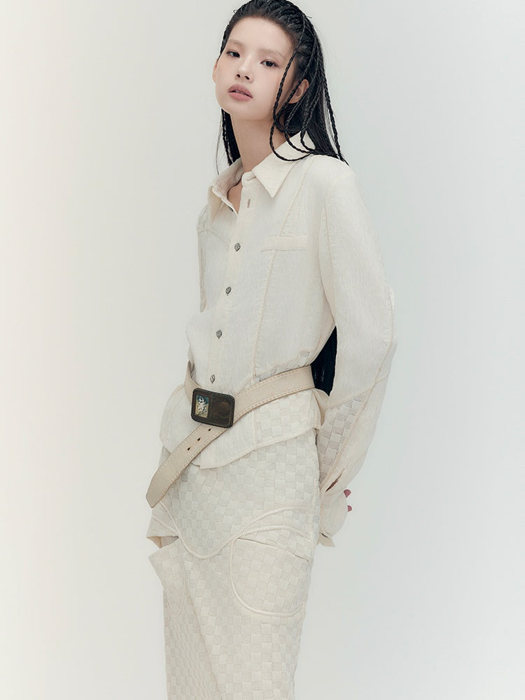 Patchwork Patchwork Chedked Chic Shirt & Long-Skirt