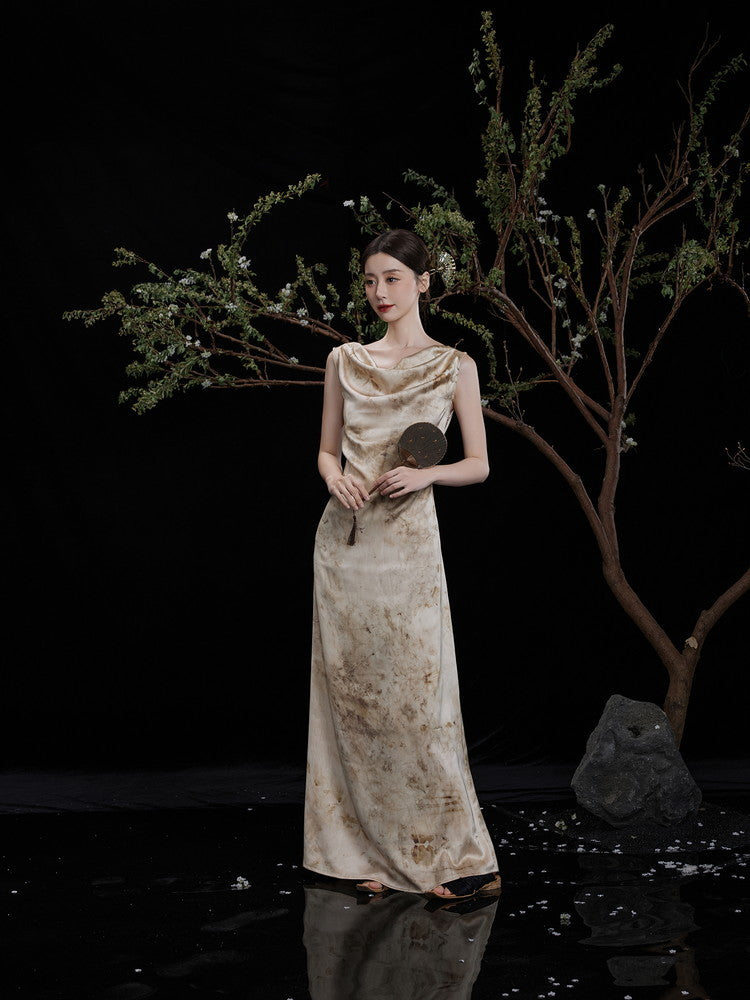 Long Drape Elegant Tie-Dye Dress