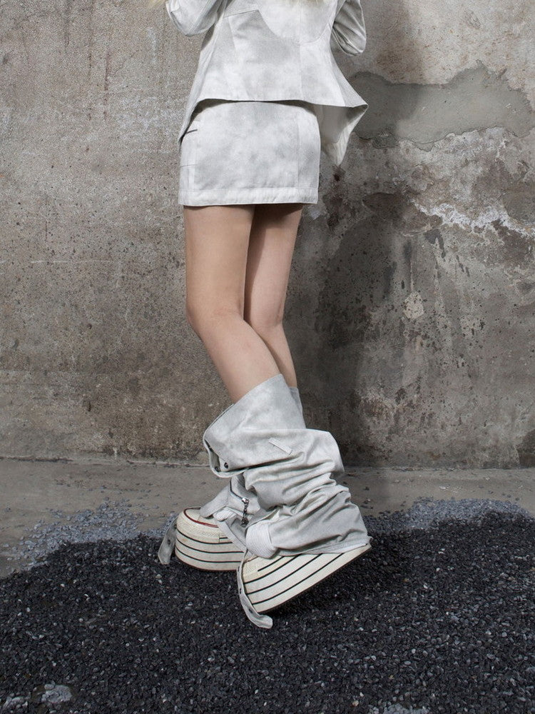 Drawstring Flower Cut-Off Nichi-Zip Mini-Skirt