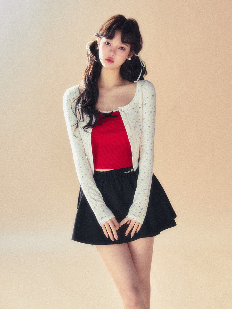 Ribbon Flower Set-Up Stretch Tops&Camisole&Short-Pants