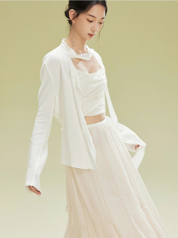 Nichi Asymmetry Plain Natural Shirt