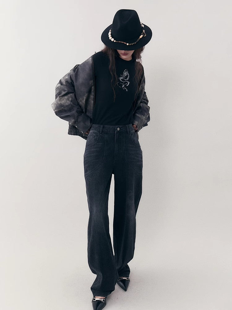 Speckte Krawatten-Dye-Leder-Retro-Vintage-Jacke