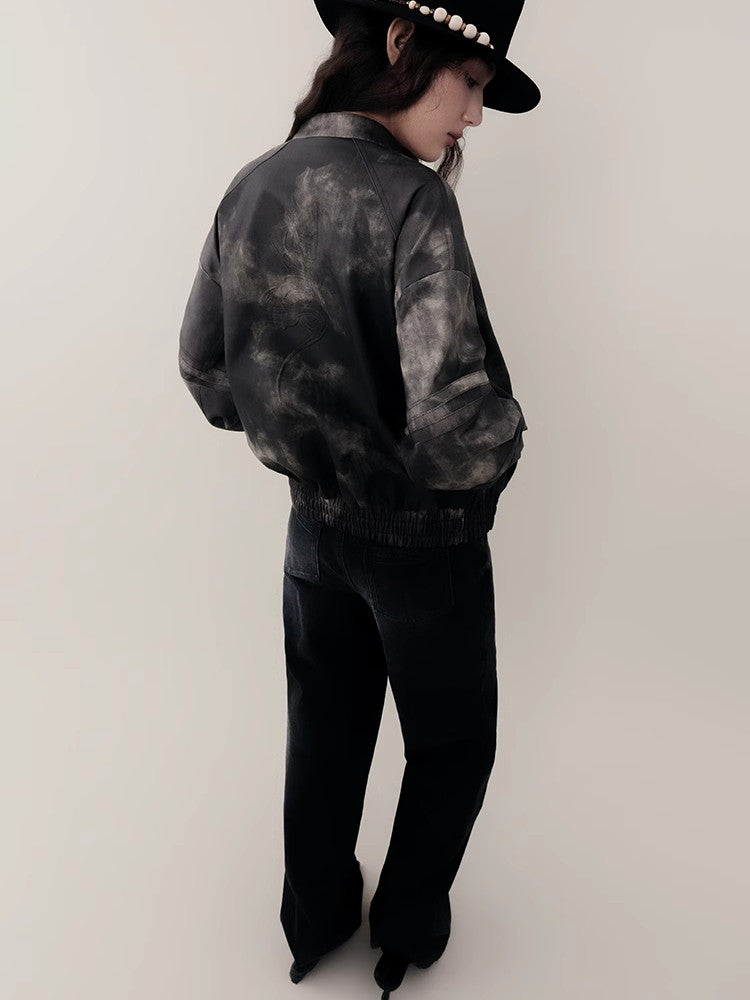 Speckte Krawatten-Dye-Leder-Retro-Vintage-Jacke