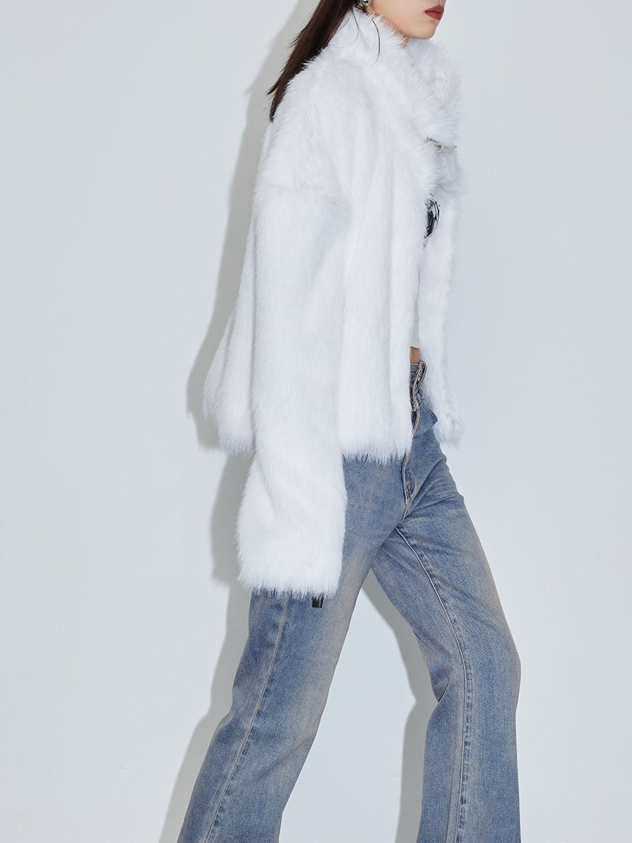 스탠드 콜라 고급 고급 푸른 털 자켓